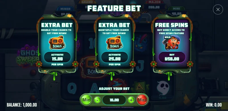 Ghost Sweeper – Bonus-Kauf-Bildschirm mit Preisoptionen