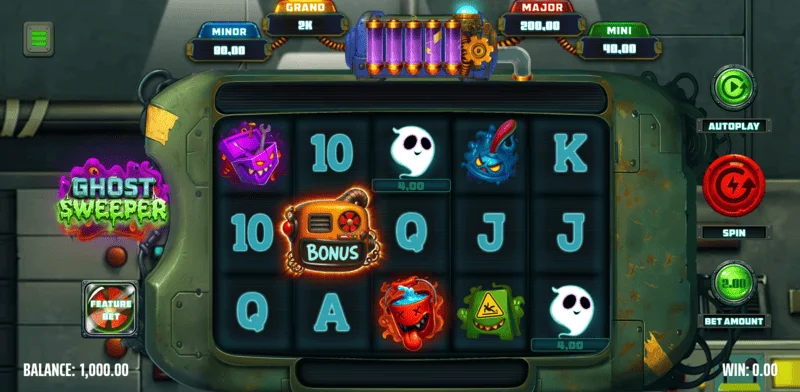 Ghost Sweeper – Hauptspielbildschirm mit 5x3-Raster